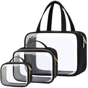 Clear Toiletry Bags - 3 Pack Makeup Bags With Handle, Large Opening,😺